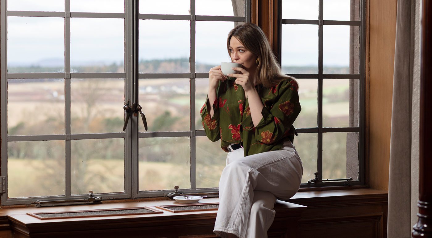 Views for miles from the mullioned windows