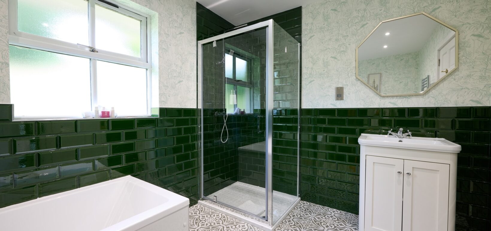 Bathroom with separate bath and shower